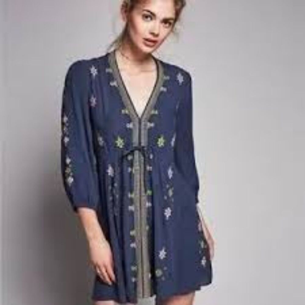 Free People Stargazer Boho Embroidered Dress Small Women's
